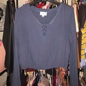 LA Hearts/Sz:M/ Blue,fitted,flare sleeve,crop top